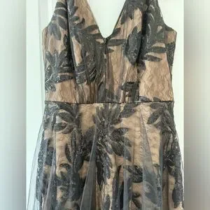 Courtney Sequin Overlay Dress - L / Black/Nude